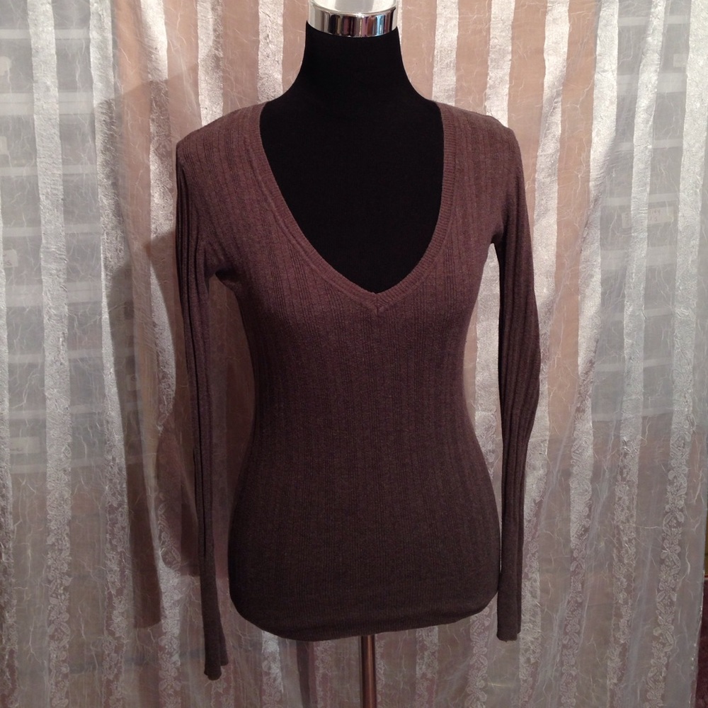 Say what? Brown Long Sleeve V Neck Sweater
